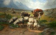 Schafherde mit Esel und Schafer auf einer Hochebene unknow artist